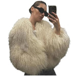 Synthetic Fur Round Neck Long Sleeved Jacket