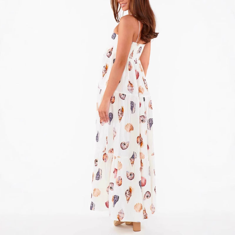 Seashell Print Pocket Midi Dress - White