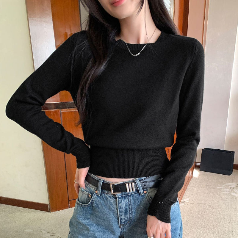 Gemini saidElegance in Every Thread: The Soft Round Neck Knit Top - black