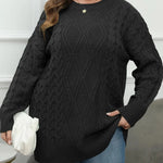 Plus Size Round Neck Long Sleeve Cable-Knit Sweater