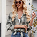 Plaid Collared Neck Long Sleeve Shirt - runwayfashionista.com