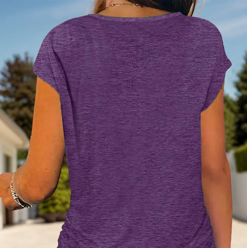 Full Size Half Zip Cap Sleeve T-Shirt -runwayfashionista.com