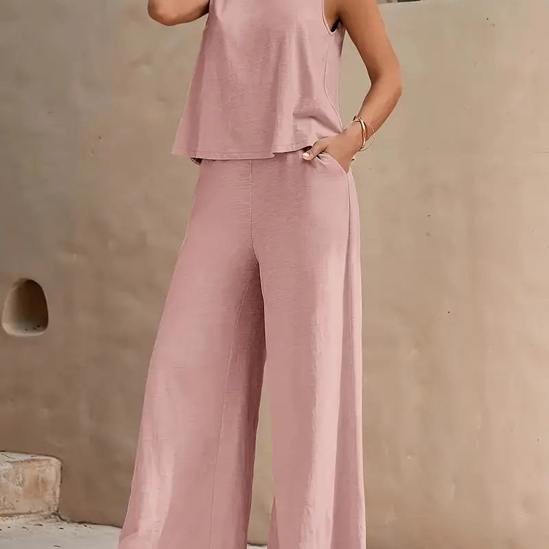 Elegant Casual Loose Pants Sets - pink