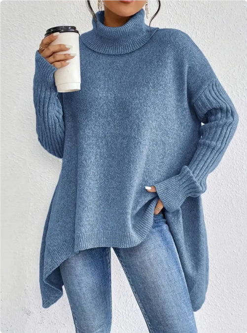 Irregular Turtleneck Sweater: Modern Intellectual Style - bue