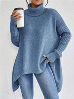 Irregular Turtleneck Sweater: Modern Intellectual Style - bue