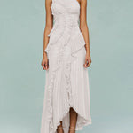 Ruffled Pleated Halterneck Midi Dress - white