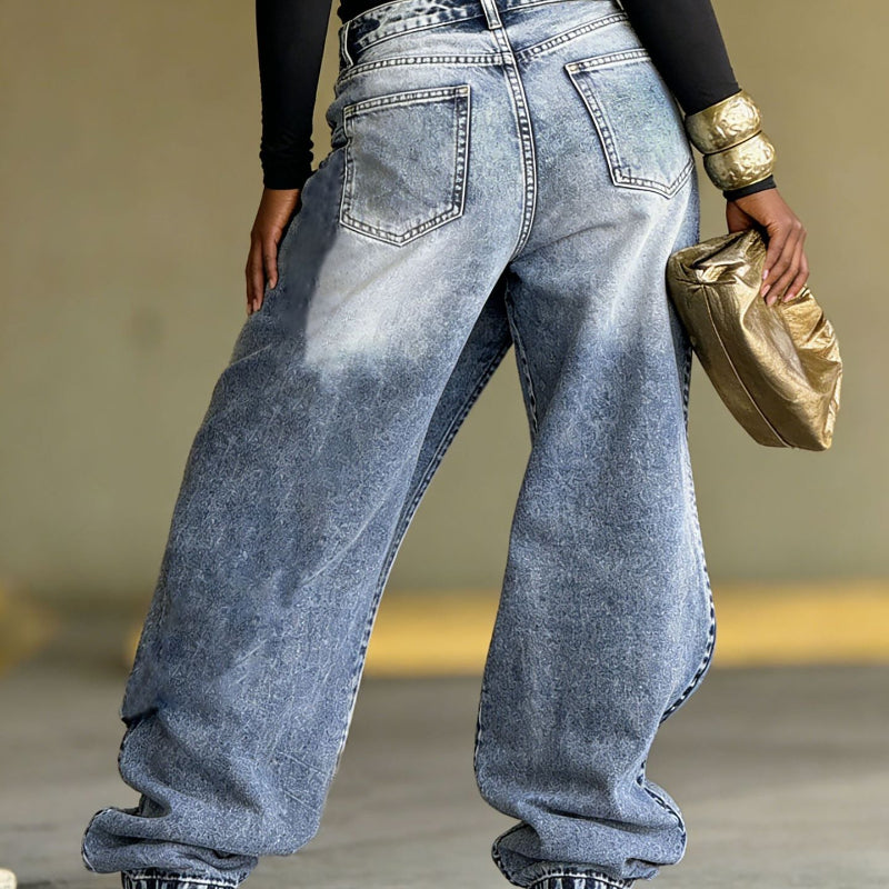 Deconstructed Layered Washed Denim Jeans