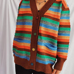 Contrast Stripes Button Up Long Sleeve Cardiganrunwayfashonista.com