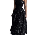 Black Polka Dot Strapless Fitted Bodice A-Line Maxi Dress