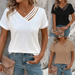 V-neck Short Sleeve Lightweight Blouse