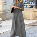 Elegant Long-Sleeved Midi Shirt Dress - grey