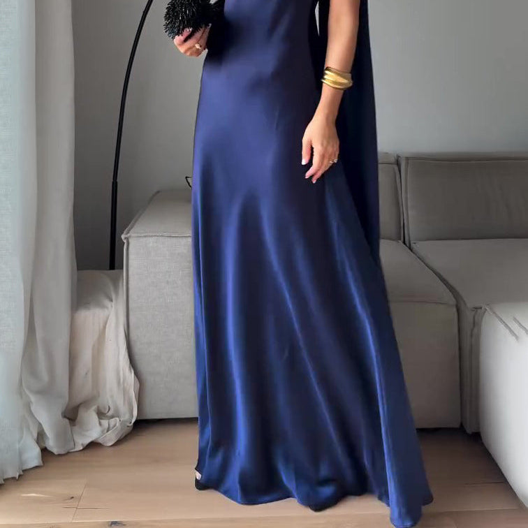Royal Blue Satin Sleeveless Maxi Dress