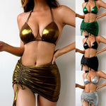 Metallic three piece bikini set