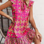 V-Neck Lace-up Straight Dresses - rose red