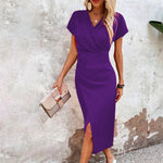 Short-sleeved Midi Dress - purple