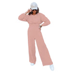 Oversized Cropped Hoodie & Wide-Leg Palazzo Sweatpant Co-Ord Set - pink