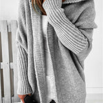 Oversized Bat Sleeve Hooded Cardigan - grey