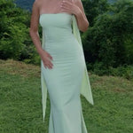 Elegant Strapless Ribbon-Trimmed Evening Gown