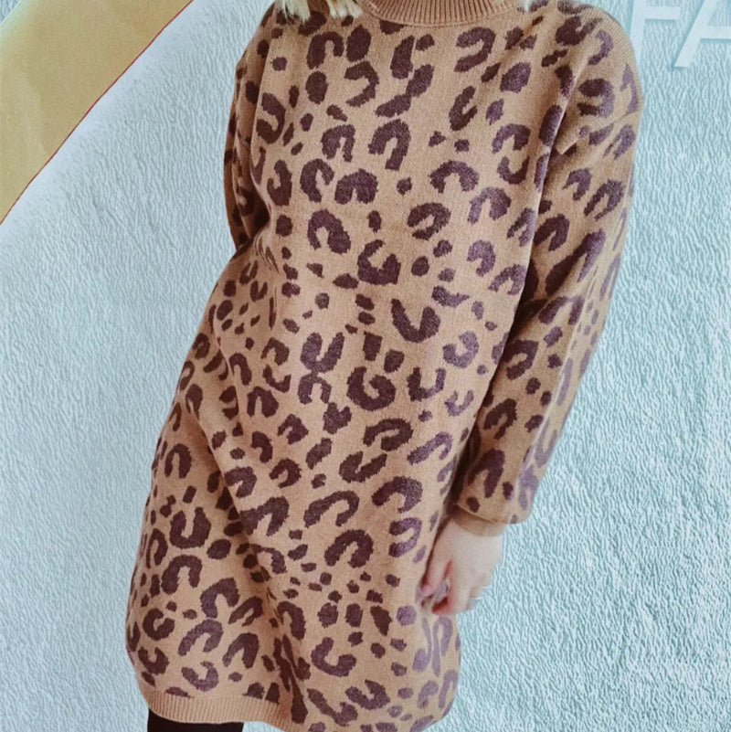 Leopard Round Neck Long Sleeve Sweater - runwayfashionista.com