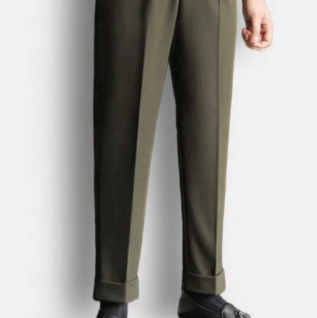 Men's British Heritage High-Rise Double-Pleat Gurkha-Style Wide-Leg Tailored Trousers