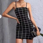 Retro Plaid Sexy Spaghetti Strap Bodycon Mini Dresses