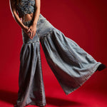 Strapless Denim Corset Crop Top & High - Waisted PleatedWide - Leg Pants Set