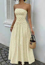 Elegant Polka-dot Off-shoulder Midi Dresses - white