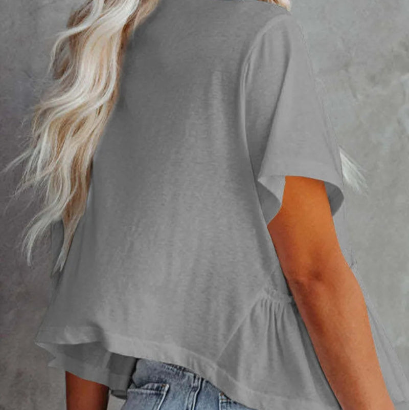 Tied Plunge Short Sleeve Blouse - runwayfashionista.com