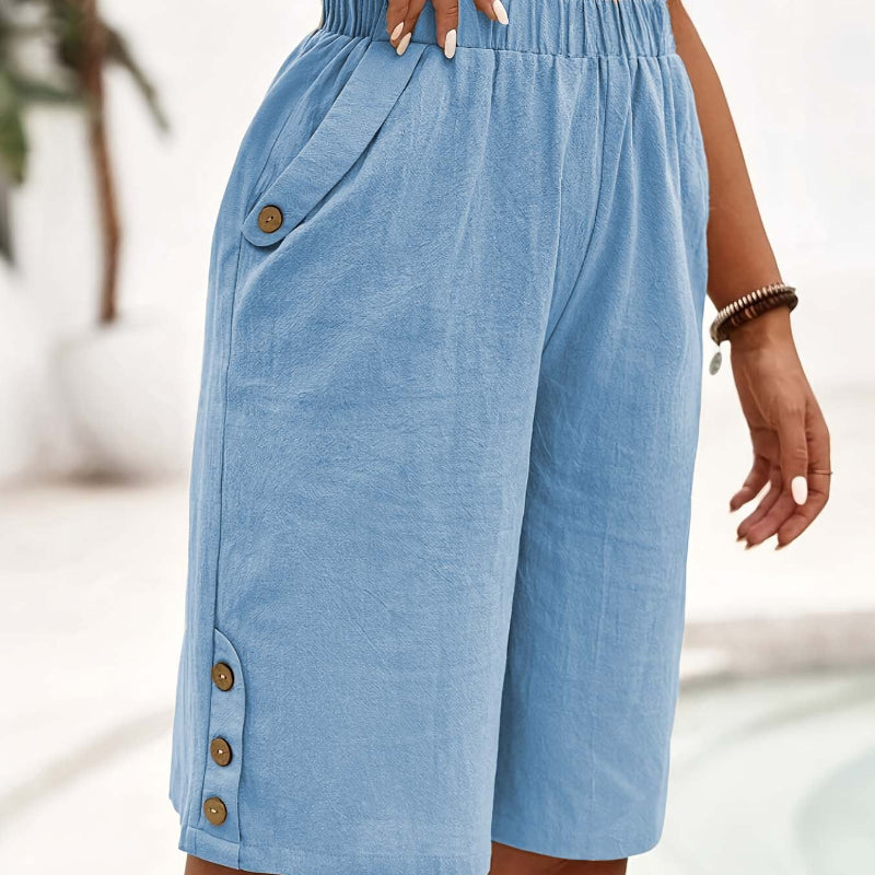 High-Waist Linen Straight Short Pants