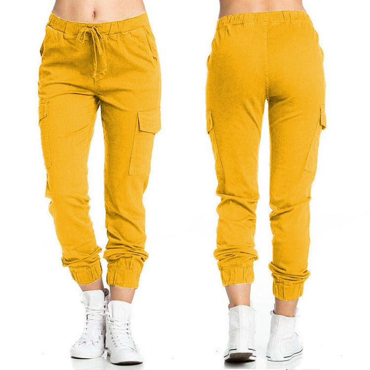 The Ultimate Utility: Women’s Elastic Waist String Side Pocket Pants - ellow