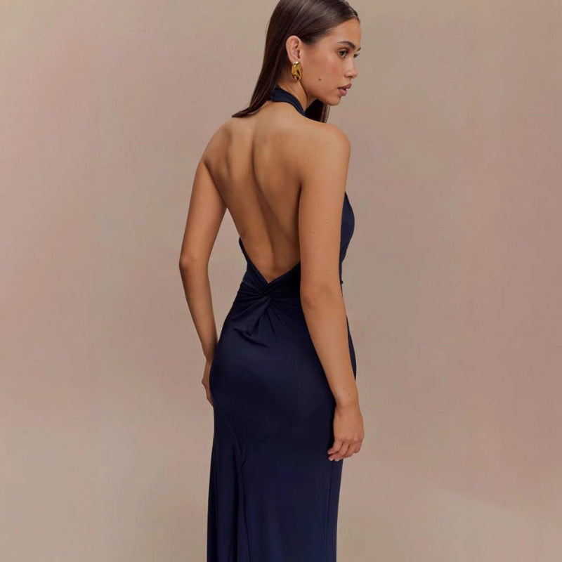 Bodycon Halter Backless Maxi Dresses navy blue