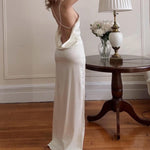 White Backless Deep V Slit Maxi Dress