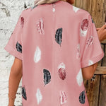 Printed Collared Neck Short Sleeve Blouse - runwayfashionista.com
