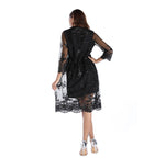 Floral Sequin V-Neck Midi Dress - black