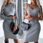 2pcs Long-sleeved Top & Tight Suspender Skirt