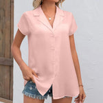 Button Up Collared Neck Short Sleeve Shirt -runwayfashionista.com