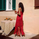 Hollow-Out Polka Dot Midi Slip Dress - red