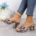 Leopard Square Toe Sandals - white