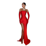 Strapless with Floral Inlay Long Skirt Dress