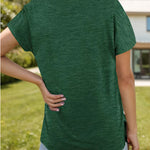 Pocketed Heathered V-Neck Short Sleeve T-Shirt - runwayfashionistacom