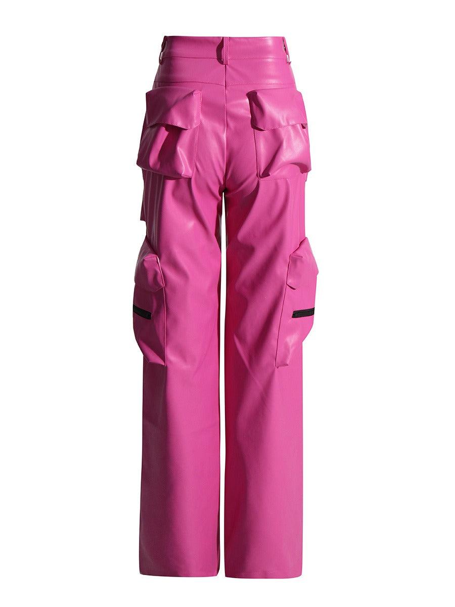 PU leather multi pocket long zippered - runwayfashionista.com