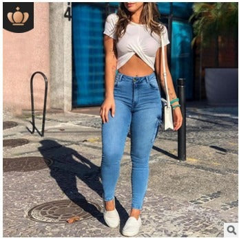The New Aesthetic: Y2K Patchwork Wide Leg Mom Jeans - light blue