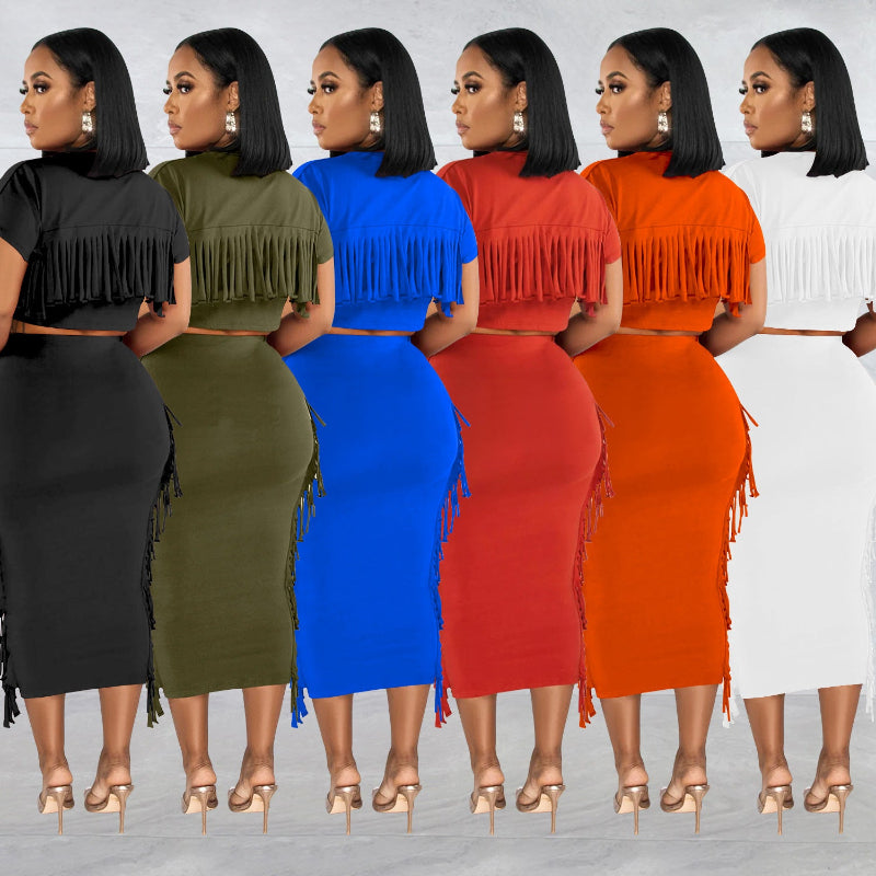 Round Neck Short Sleeve Long Dress Two-Piece Set
