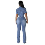 Slim Fit Elastic Washed Denim Jumpsuit