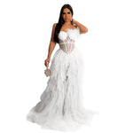 Sleeveless Bustier Mesh Long Gown - white