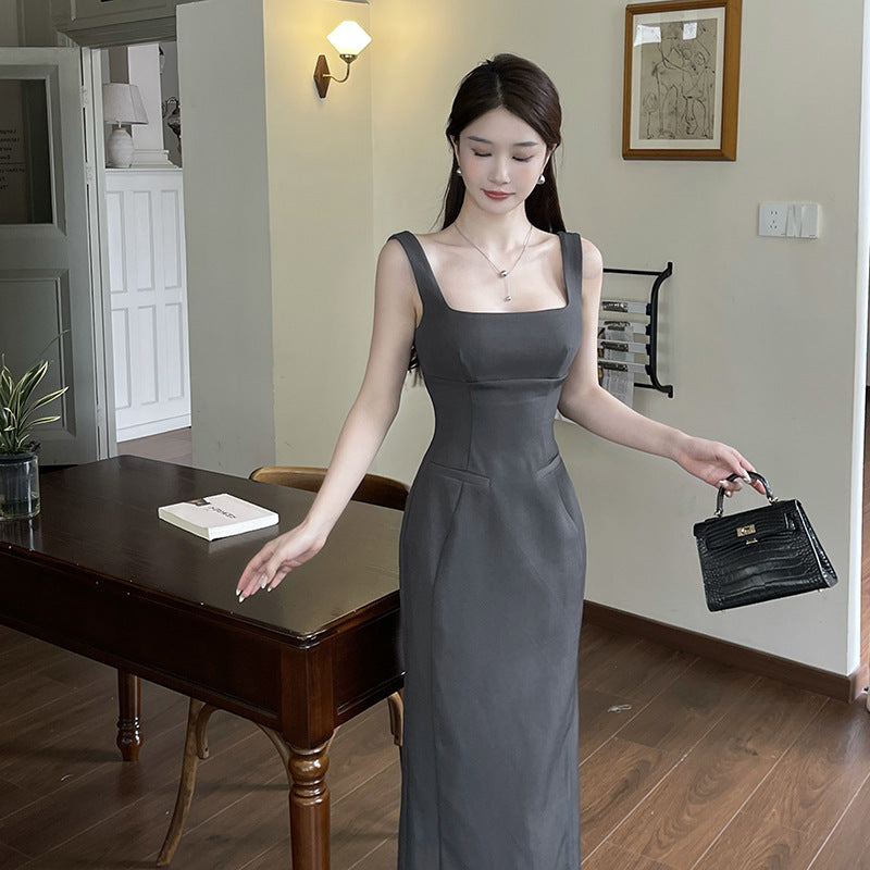 French Chic: Grey One-Shoulder Midi