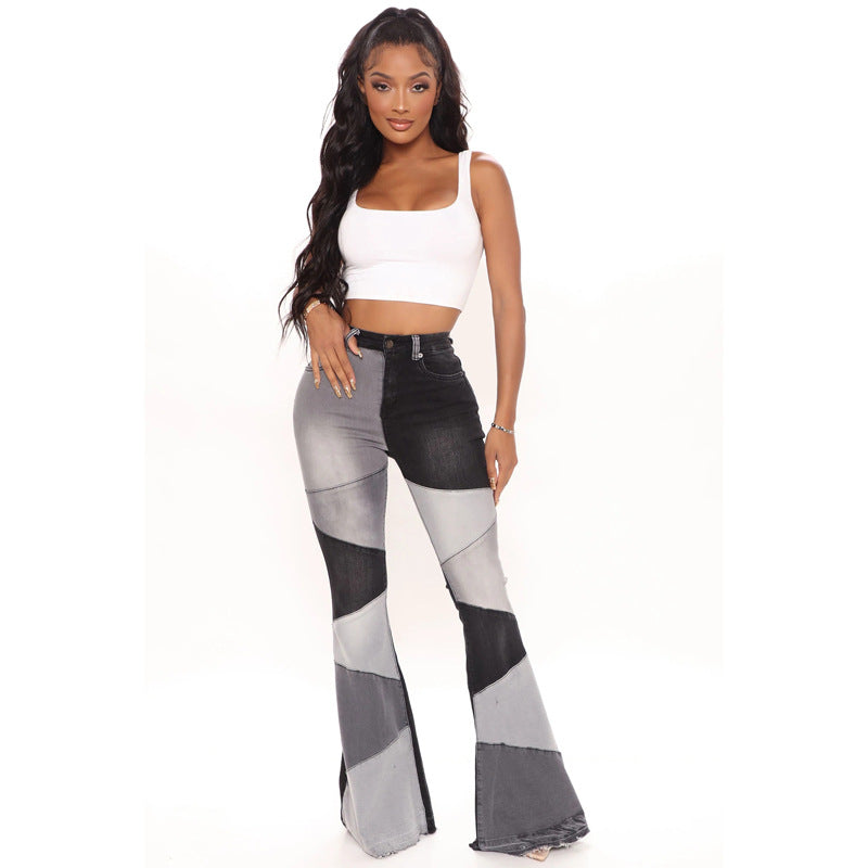 Fashionable Wide-Leg Patchwork Jeans - High-Waisted Denim - runwayfashionista.com
