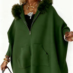 Plush Hooded Zip-up Knitted Jacket