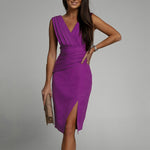 V-neck Sleeveless Split Dress - purple