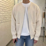 Zip Up Knitted Cardigan - beige